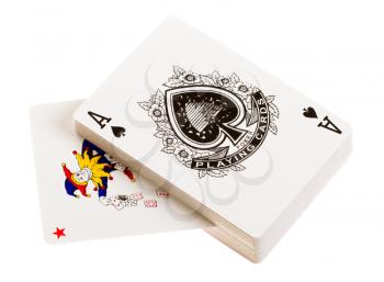 Playing cards, an ace and a joker