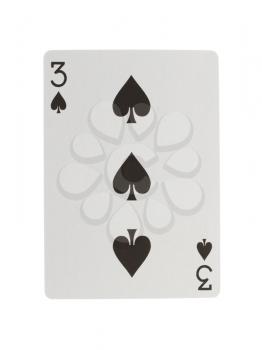 Playing card (three) isolated on a white background