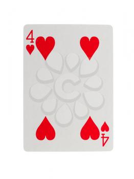 Old playing card (four) isolated on a white background