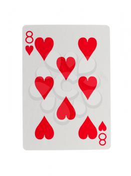 Old playing card (eight) isolated on a white background