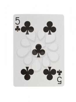 Playing card (five) isolated on a white background