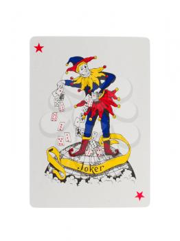 Old playing card (joker) isolated on a white background