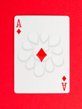Playing card (ace) isolated on a red background