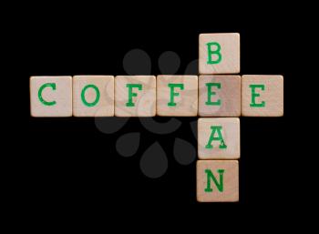Green letters on old wooden blocks (coffee, bean)