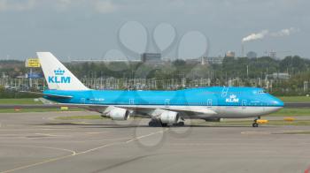 AMSTERDAM - MAY 11: KLM Royal Dutch Airlines Boeing 747-400 at Schiphol airport May 11, 2012, Amsterdam, Netherlands. KLM is the flag carrier airline of the Netherlands. It operates worldwide.
