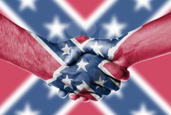 Man and woman shaking hands, isolated on white, Confederate Flag