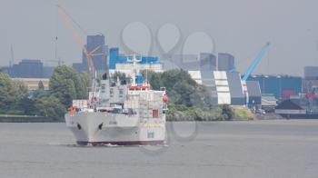 ROTTERDAM, THE NETHERLANDS - JUNE 22: Close-up of a containership engaged in worldwide container transport in Rotterdam on June 22, 2012