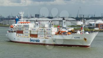 ROTTERDAM, THE NETHERLANDS - JUNE 22: Close-up of a containership, operated by a privately-owned company engaged in worldwide container transport in Rotterdam on June 22, 2012