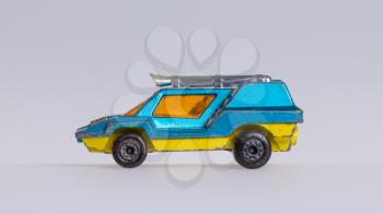 Old toy car (fantasy car, 1970) isolated on white