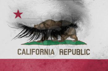 Crying woman, pain and grief concept, flag of California