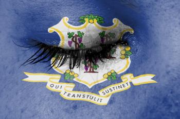 Crying woman, pain and grief concept, flag of Connecticut