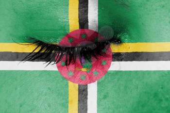 Crying woman, pain and grief concept, flag of Dominica