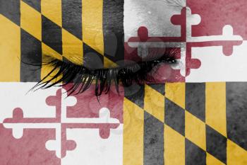 Crying woman, pain and grief concept, flag of Maryland