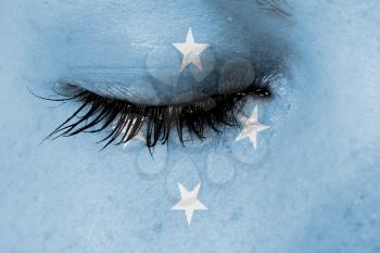 Crying woman, pain and grief concept, flag of Micronesia