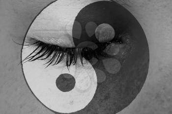 Women eye, close-up, concept of sadness, peace