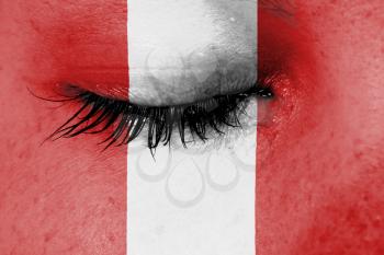 Crying woman, pain and grief concept, flag of Peru or Austria