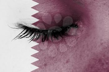 Crying woman, pain and grief concept, flag of Qatar