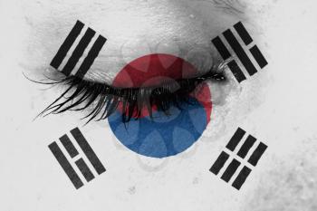 Crying woman, pain and grief concept, flag of South Korea