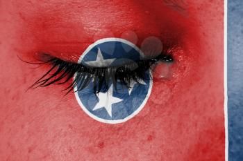 Crying woman, pain and grief concept, flag of Tennessee
