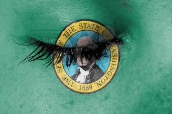 Crying woman, pain and grief concept, flag of Washington
