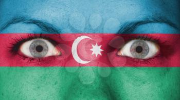 Close up of eyes. Painted face with flag of Azerbaijan