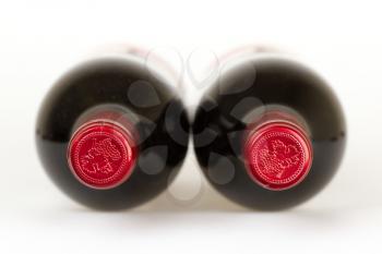 Two bottles of wine isolated on white background