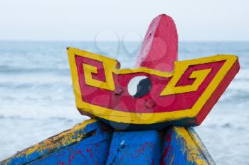 Colorful wooden fishing boat at the sout chinese sea, Vietnam