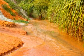 Ham Tien canyon in Vietnam, small stream carving through the sand