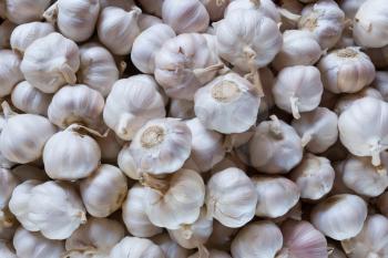 Close up of garlic on market stand, Vietnam