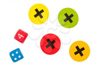 Unknown game for children, dice and crosses, isolated on white