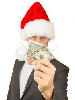 Business man with a santa hat isolated, santa's budget