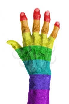 Old hand high with a rainbow flag pattern