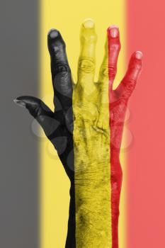 Isolated old hand with flag, European Union, Belgium