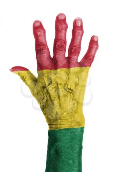 Hand of an old woman with arthritis, isolated on white, Bolivia