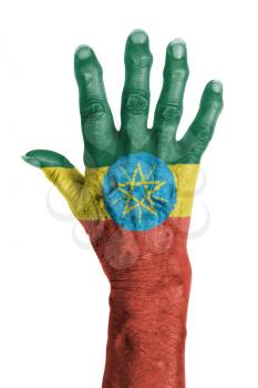 Hand of an old woman with arthritis, isolated on white, Ethiopia