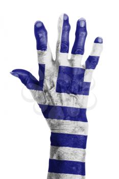 Isolated old hand with flag, European Union, Greece