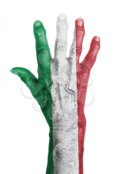 Isolated old hand with flag, European Union, Italy