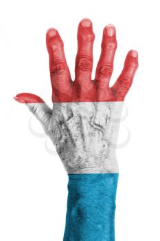 Isolated old hand with flag, European Union, Luxembourg