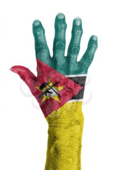 Hand of an old woman with arthritis, isolated on white, Mozambique