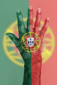 Isolated old hand with flag, European Union, Portugal