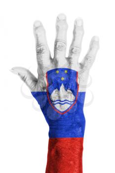 Isolated old hand with flag, European Union, Slovenia
