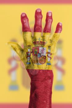 Isolated old hand with flag, European Union, Spain