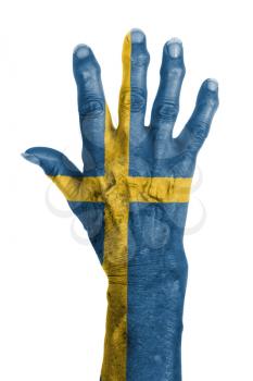 Isolated old hand with flag, European Union, Sweden