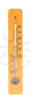 The thermometer made of wood isolated on white background