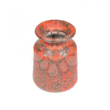 Old red vase from clay, the handwork, isolated on a white background