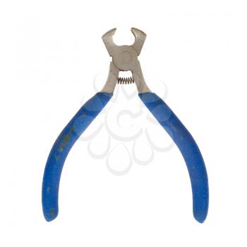 Old steel pincer pliers against the white background