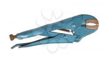 Isolated blue stainless steel jaw locking pliers