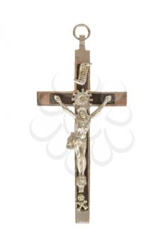 Silver christian cross, isolated on a white background