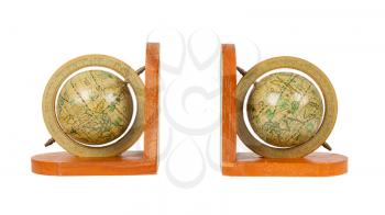 Small decorative antique globes used for books, isolated on white