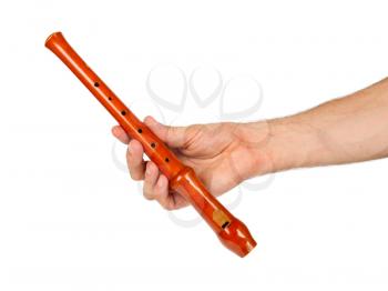 Wooden recorder (block flute) isolated on white background